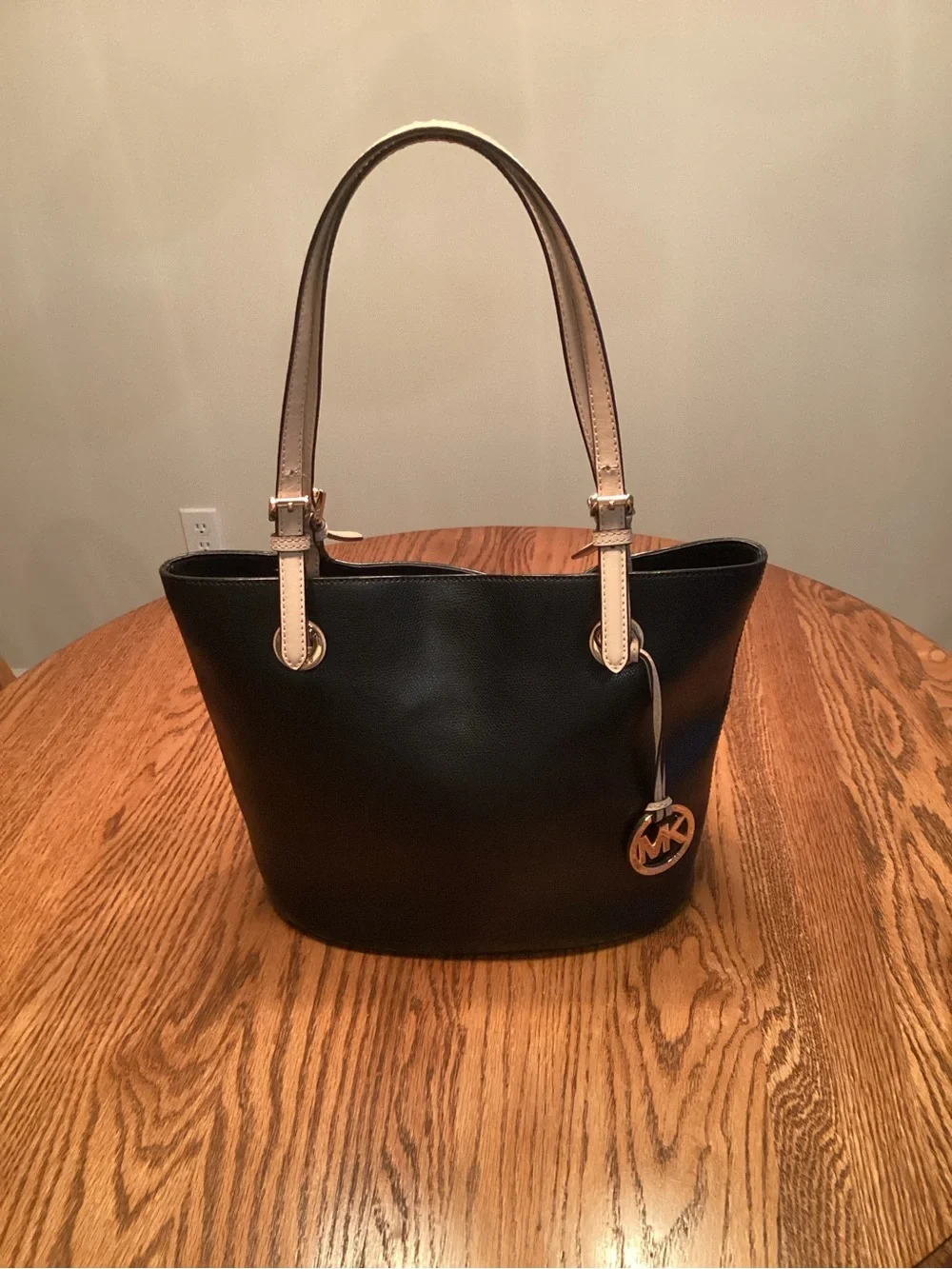Michael Kors Black Tote with Cream Contrast Straps